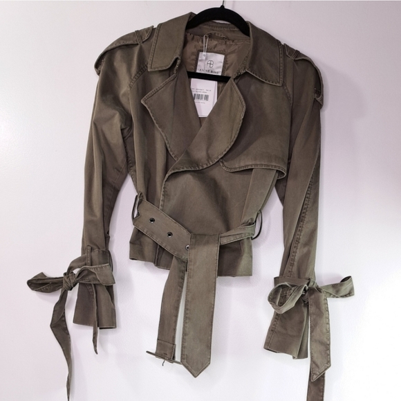 Anine Bing Twill Aria Military Green Cropped Trench Coat Size XS - Picture 13 of 16